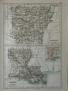 1897 Arkansas & Louisiana Original Antique Map by A & C Black - Picture 1 of 3