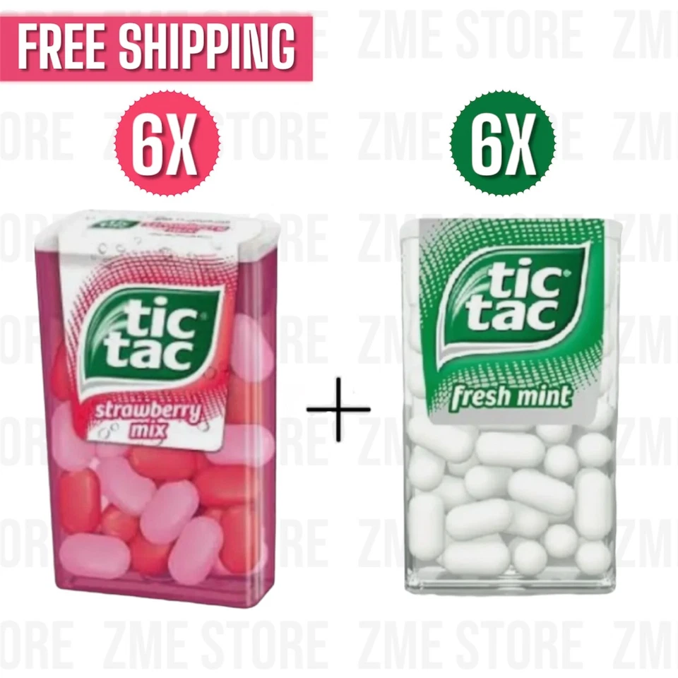 6X Tic Tac Drops Fresh Mint 10.2g + 6X Tic Tac Drops Strawberry 10.2g - Image 1 of 1