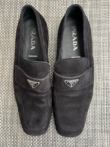 Scarpe mocassino slip on uomo "PRADA" in camoscio nero 