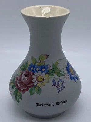 Pretty Vintage Buckfast Pottery Blue Floral Ceramic Brixton Devon Souvenir Vase - Image 1 of 4