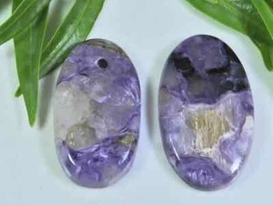 66Cts. Piedra preciosa suelta cabujón ovalado charoita natural 2 piezas 18X31-19X33MM d895 - Imagen 1 de 9