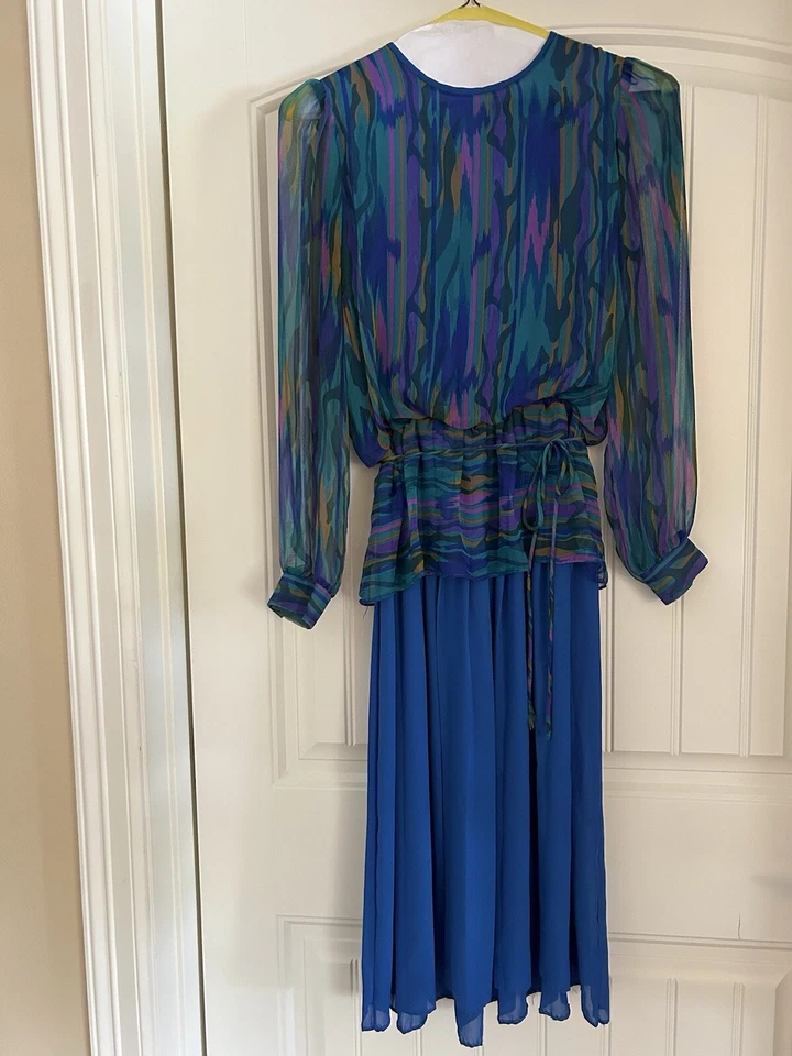 Antigo Vestido Feminino Plissado de Chiffon Tamanho 10 Lisa Michaels Colorido - Imagem 1 de 4