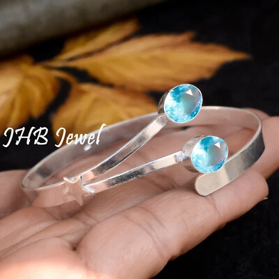 Brazalete brazalete de plata de ley 925 con piedras preciosas de topacio azul de Londres para regalo sorpresa Foto 1 de 4