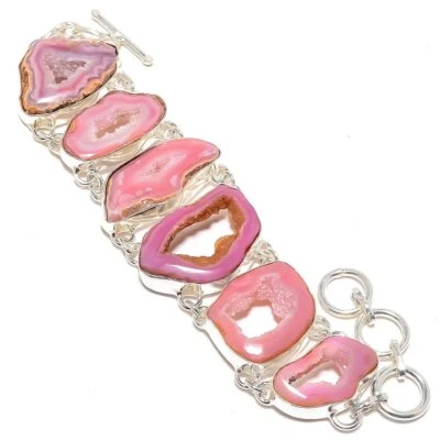 Pulsera de piedras preciosas druzy ventana rosa regalo para amor 7-8" y914 Foto 1 de 4