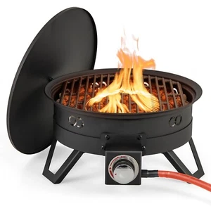 Portable Gas Fire Pit 58000 BTU Propane Firepit w/ Folding Legs Removable Grill - Picture 1 of 9