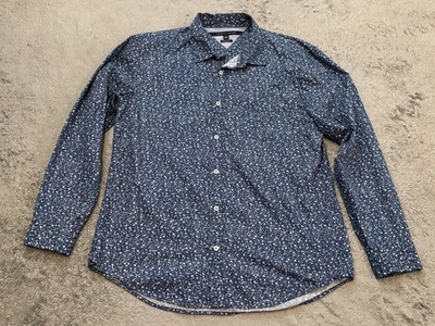 Camisa Tommy Hilfiger Para Hombre XL Abotonada Floral Ajuste Personalizado Manga Larga Azul Marino Foto 1 de 4