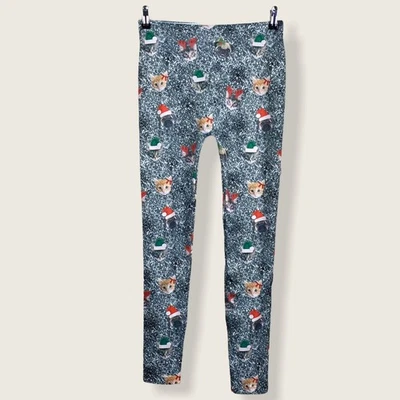 Mujer PEQUEÑO MEDIANO Gatos Gatitos Perros Cachorros Navidad Copo de Nieve Gris Leggings Foto 1 de 4