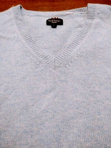 PAUL SMITH Jeans Men's V-Neck Thick 100%Wool (L) Blue Sweater DECORATIVE PATCHES - Picture 1 of 10
