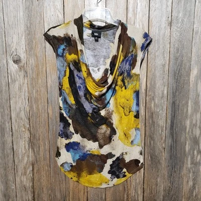 Blusa Mossimo M Top Acuarela Drapeada Sin Mangas Tanque Artístico Indie Festival Y2K Foto 1 de 4