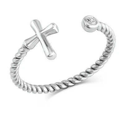 Montana Silversmiths Faith On Full - Sterling Silver CZ Cross "Dainty" Ring NEW! - Image 1 of 4