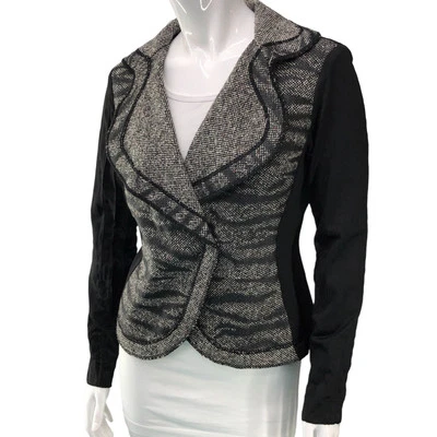 Chaqueta de tweed Alberto Makali para mujer talla M negra mangas elásticas frente acanalado Foto 1 de 4