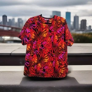 Silky Scrubs Women’s MED Scrub Top Hawaiian Patterned Short Sleeve Pockets - Picture 1 of 5