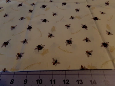1 YD X 44" YELLOW BACKGROUND WITH BROWN BUMBBEES by DAVID TEXTILES COTTON #5933 - Image 1 of 2