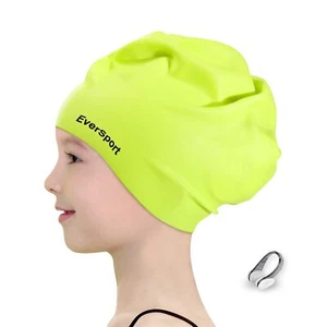 Kids Swim Caps 6-14 for Girls Long Hair Large Silicone Swimming Pool Cap for ... - Picture 1 of 7