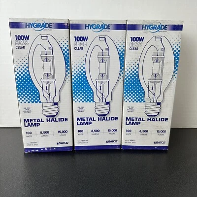 Qty 3 SATCO HYGRADE 100W ED28 Clear Metal Halide Lamp Mogul Base 8.5K LMNS S5832 - Image 1 of 4