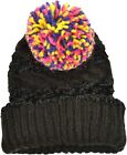 Womens Beanie Hat Chenille Knit Black with Multicolor Pom INC $28 - NWT