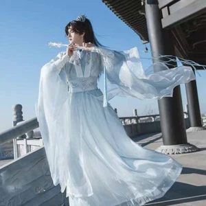 Unisex Hanfu MenWomen ChineseEmbroidered White Cosplay Costume Ancient Halloween - Picture 1 of 10