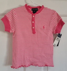 Ralph Lauren Girls Pullover Ruffle Polo Shirt Pink/White Striped Size 6X - Picture 1 of 1