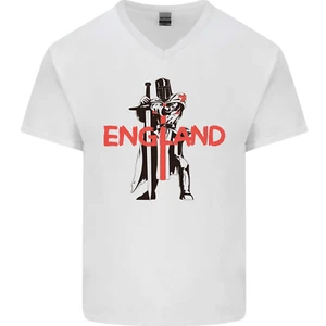St Georges Day Knights Templar England Flag Mens V-Neck Cotton T-Shirt - Picture 1 of 3