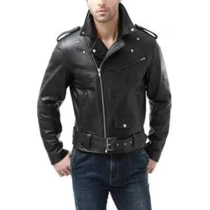 Men's Brando Classic Leather Jacket Soft Leather Biker Leather Jacket - Picture 1 of 6