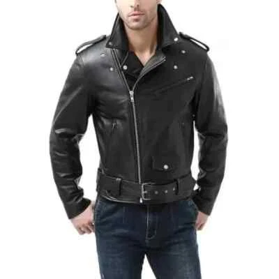 Men's Brando Classic Leather Jacket Soft Leather Biker Leather Jacket - Image 1 of 4
