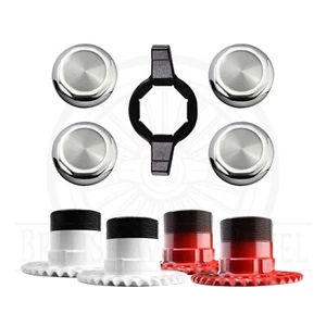 Hex Cut Chrome KO Spinner Caps + Adapters for Lowrider Rims | Set of 4 + Wrench - Picture 1 of 91
