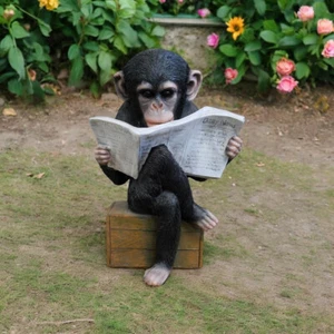 Monkey Reading Newspaper Ornament Indoor Outdoor Garden Fast Shipping - Picture 1 of 3