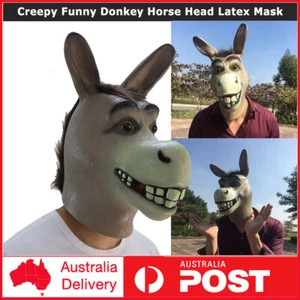Adult Creepy Funny Donkey Horse Head Latex Mask Cosplay Prop Animal Mask Costume - Picture 1 of 13