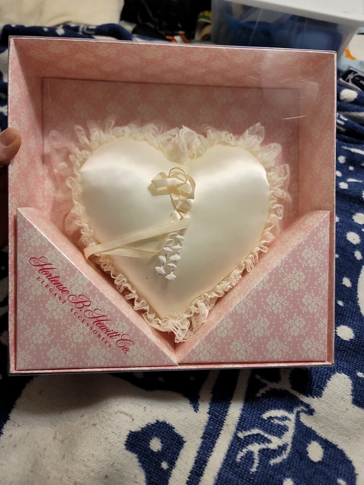 Hortense B Hewitt Co Ivory Satin Heart Shape Ring Pillow - Image 1 of 4