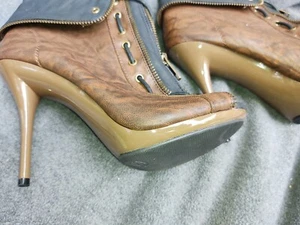 Ladies Promise Brown & Black Open Toe High Heeled Dual Zippered Shoes - Picture 1 of 6