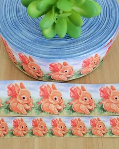 7/8 & 1.5" (1 YD) Bunny Rabbit Grosgrain Ribbon Baby Shower Easter Bunny Bows - Picture 1 of 1