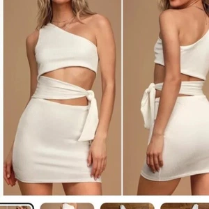 Lulus Bodycon Kleid mit Cutout Never Going Home weiß gerippt One Shoulder Gr. XS - Bild 1 von 6
