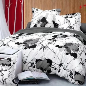 3 Piece Black & White Marble Texture Duvet Cover & Pillowcase Set, King Size - Picture 1 of 11