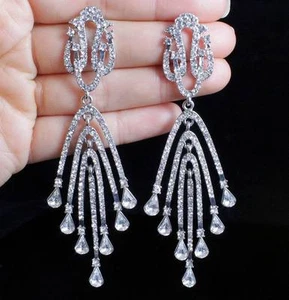 DROPS AUSTRIAN CRYSTAL RHINESTONE CHANDELIER DANGLE EARRINGS EARRING E2102 WHITE - Picture 1 of 3