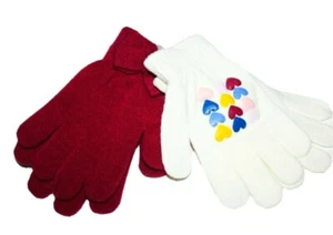 Carter's Toddler Girl's 2-Pack Winter White Red Bow Gloves Multicolor Hearts - Picture 1 of 7