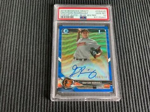 2018 BOWMAN DRAFT GRAYSON RODRIGUEZ CHROME BLUE WAVE AUTO 30/150 PSA 10 GEM MINT