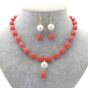 9x13 mm Coral Naranja Mar del Sur Cáscara Perla Lágrima Cuentas Collar Pendientes Set - Imagen 1 de 6