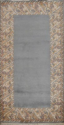 Gray Soft Plush Bordered Nepalese Oriental 3'x5' Rug Hand-knotted Wool Carpet - Image 1 of 4