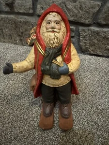 Vintage alte Welt Weihnachtsmann auf Skiern Spielzeug Tasche Keramik handbemalt - Bild 1 von 4