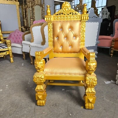 Silla Trono Mini León Respaldo Cuadrado 37" Alto Trono - Dorado/Dorado Foto 1 de 4