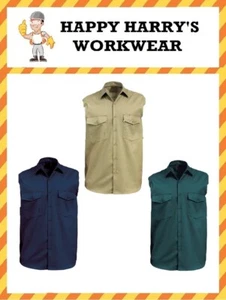 MADE TO ORDER Sleeveless Work Shirts Made From Bisley Cotton Drill Shirts NEW! - Picture 1 of 1
