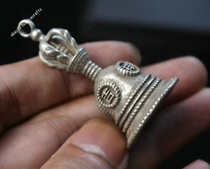 5CM Rare Old Chinese Miao Silver Feng Shui Auspicious Ruyi Bell Zhong Pendant - Picture 1 of 8