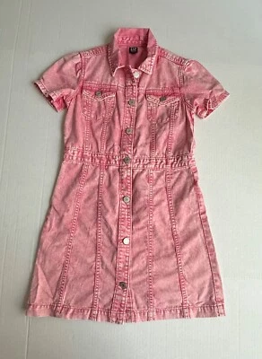 Gap Girl’s Casual Spring Pink Acid Wash 100% Cotton Denim Shirt Dress Size Large - Image 1 of 4