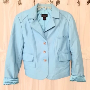 Women's Leather Baby Blue Jacket Large VS2 by Vakko Ladies Dress Clothing - Picture 1 of 5