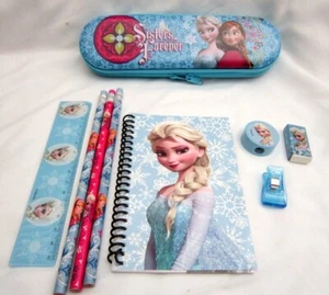 Frozen Blue Elsa&Anna Pencil 8" Tin Case & 8pc Stationary Combo Set-Brand New! - Picture 1 of 2