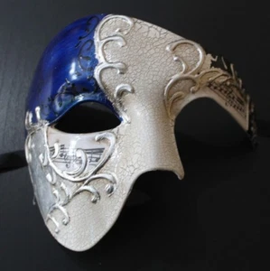 QUALITY BLUE & SILVER HALF FACE PHANTOM MUSICAL NOTES MASQUERADE MASK  - Picture 1 of 8