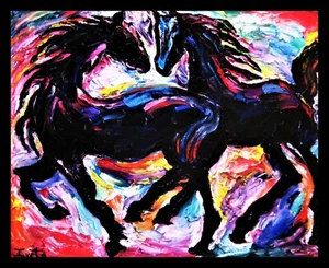 HORSES TEXTURE OIL PAINTING ART BY IVETA - Picture 1 of 9