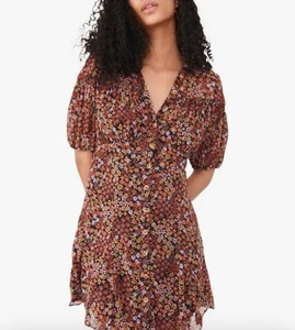 Free People Womens Chiffon Bonnie Mini Dress Floral Dusk Combo Button Front Sz L - Picture 1 of 20