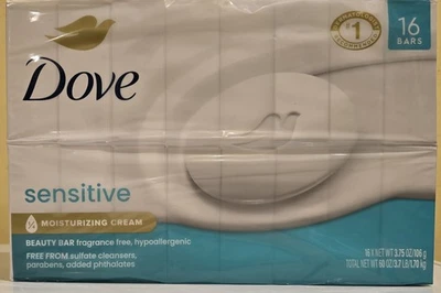 Jabón crema hidratante Dove Beauty Bar Sensitive 1/4 3,75 oz, 16 barras Foto 1 de 2
