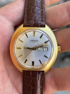 LANCO Swiss gran tamaño 39 mm mecánico excelentes condiciones años 70 chapado en oro vintage - Imagen 1 de 8
